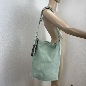 STREET LEVEL Bucket Bag Tote Suede Tassel Shoulder Boho Faux Leather Mint Green